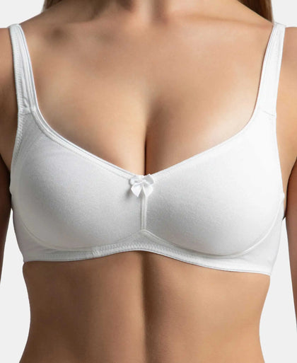 Wirefree Non Padded Plus Size Super Combed Cotton Elastane Stretch Full Coverage Everyday Bra with Contoured Shaper Panel and Adjustable Straps - White