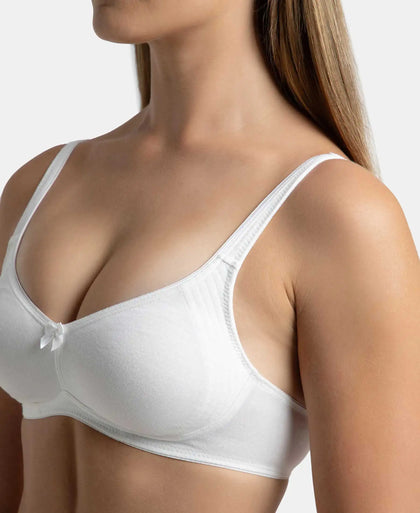 Wirefree Non Padded Super Combed Cotton Elastane Stretch Full Coverage Everyday Bra with Contoured Shaper Panel and Adjustable Straps - White-8