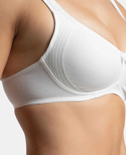 Wirefree Non Padded Plus Size Super Combed Cotton Elastane Stretch Full Coverage Everyday Bra with Contoured Shaper Panel and Adjustable Straps - White