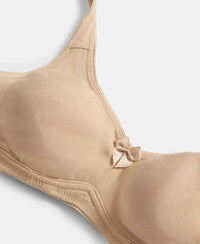 Wirefree Non Padded Super Combed Cotton Elastane Stretch Full Coverage Everyday Bra with Contoured Shaper Panel and Adjustable Straps - Skin-11