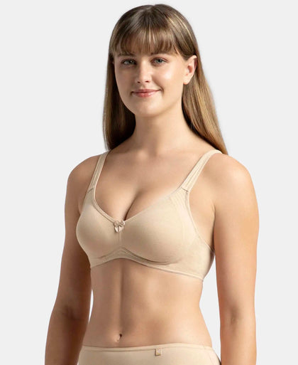 Wirefree Non Padded Plus Size Super Combed Cotton Elastane Stretch Full Coverage Everyday Bra with Contoured Shaper Panel and Adjustable Straps - Skin