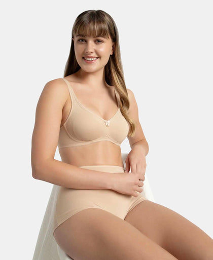 Wirefree Non Padded Super Combed Cotton Elastane Stretch Full Coverage Everyday Bra with Contoured Shaper Panel and Adjustable Straps - Skin-5