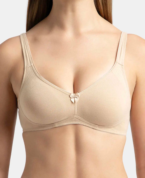 Wirefree Non Padded Super Combed Cotton Elastane Stretch Full Coverage Everyday Bra with Contoured Shaper Panel and Adjustable Straps - Skin-7