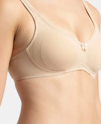 Wirefree Non Padded Plus Size Super Combed Cotton Elastane Stretch Full Coverage Everyday Bra with Contoured Shaper Panel and Adjustable Straps - Skin