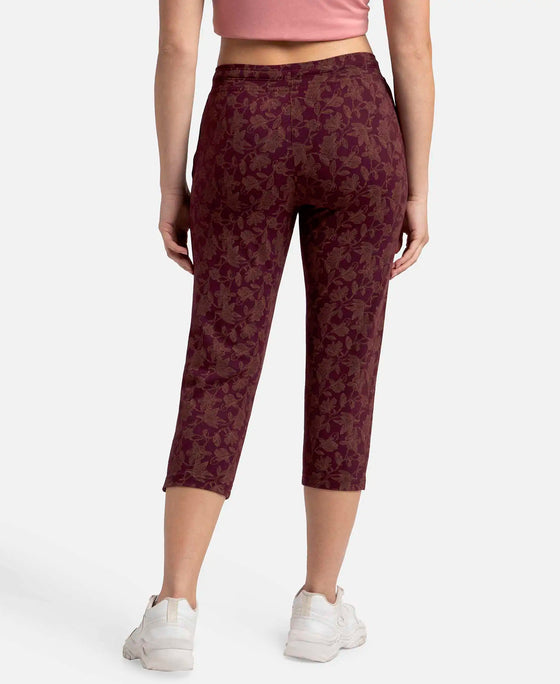 Super Combed Cotton Elastane Stretch Slim Fit Printed Capri with Side Pockets - Wine Tasting Printed-3