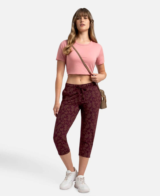 Super Combed Cotton Elastane Stretch Slim Fit Printed Capri with Side Pockets - Wine Tasting Printed-6