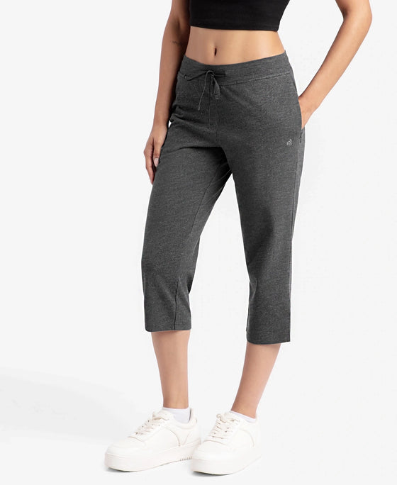 Super Combed Cotton Elastane Stretch Slim Fit Capri with Side Pockets - Charcoal Melange