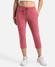 Super Combed Cotton Elastane Stretch Slim Fit Printed Capri with Side Pockets - Rose Wine-1