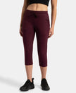 Super Combed Cotton Elastane Stretch Slim Fit Printed Capri with Side Pockets - Wine Tasting-1