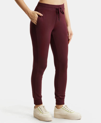 Super Combed Cotton Elastane French Terry Slim Fit Joggers With Zipper Pockets - Wine Tasting