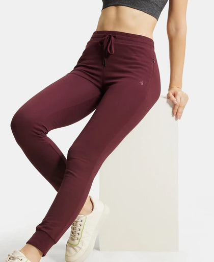 Super Combed Cotton Elastane French Terry Slim Fit Joggers With Zipper Pockets - Wine Tasting