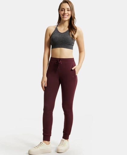 Super Combed Cotton Elastane French Terry Slim Fit Joggers With Zipper Pockets - Wine Tasting