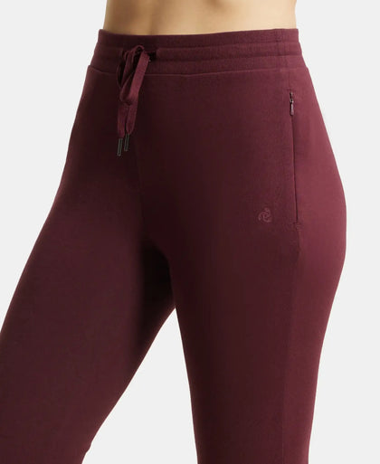 Super Combed Cotton Elastane French Terry Slim Fit Joggers With Zipper Pockets - Wine Tasting