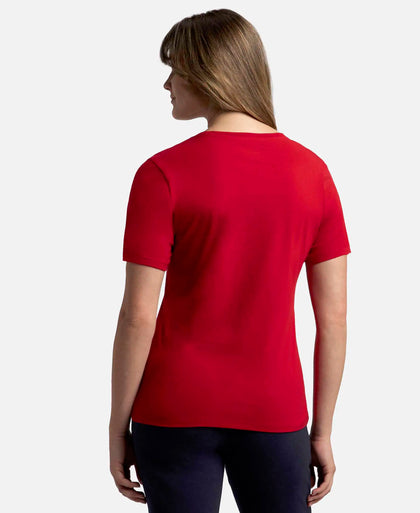 Super Combed Cotton Elastane Stretch Regular Fit Solid V Neck Half Sleeve T-Shirt - Jester Red-3