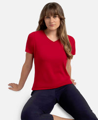 Super Combed Cotton Elastane Stretch Regular Fit Solid V Neck Half Sleeve T-Shirt - Jester Red-5