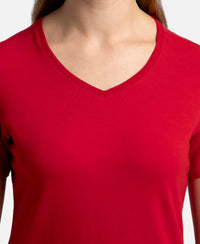 Super Combed Cotton Elastane Stretch Regular Fit Solid V Neck Half Sleeve T-Shirt - Jester Red-7