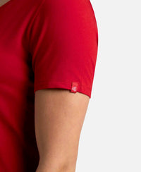 Super Combed Cotton Elastane Stretch Regular Fit Solid V Neck Half Sleeve T-Shirt - Jester Red-8