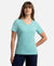 Super Combed Cotton Elastane Stretch Regular Fit Solid V Neck Half Sleeve T-Shirt - Nile Blue-1