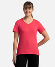 Super Combed Cotton Elastane Stretch Regular Fit Solid V Neck Half Sleeve T-Shirt - Ruby-1