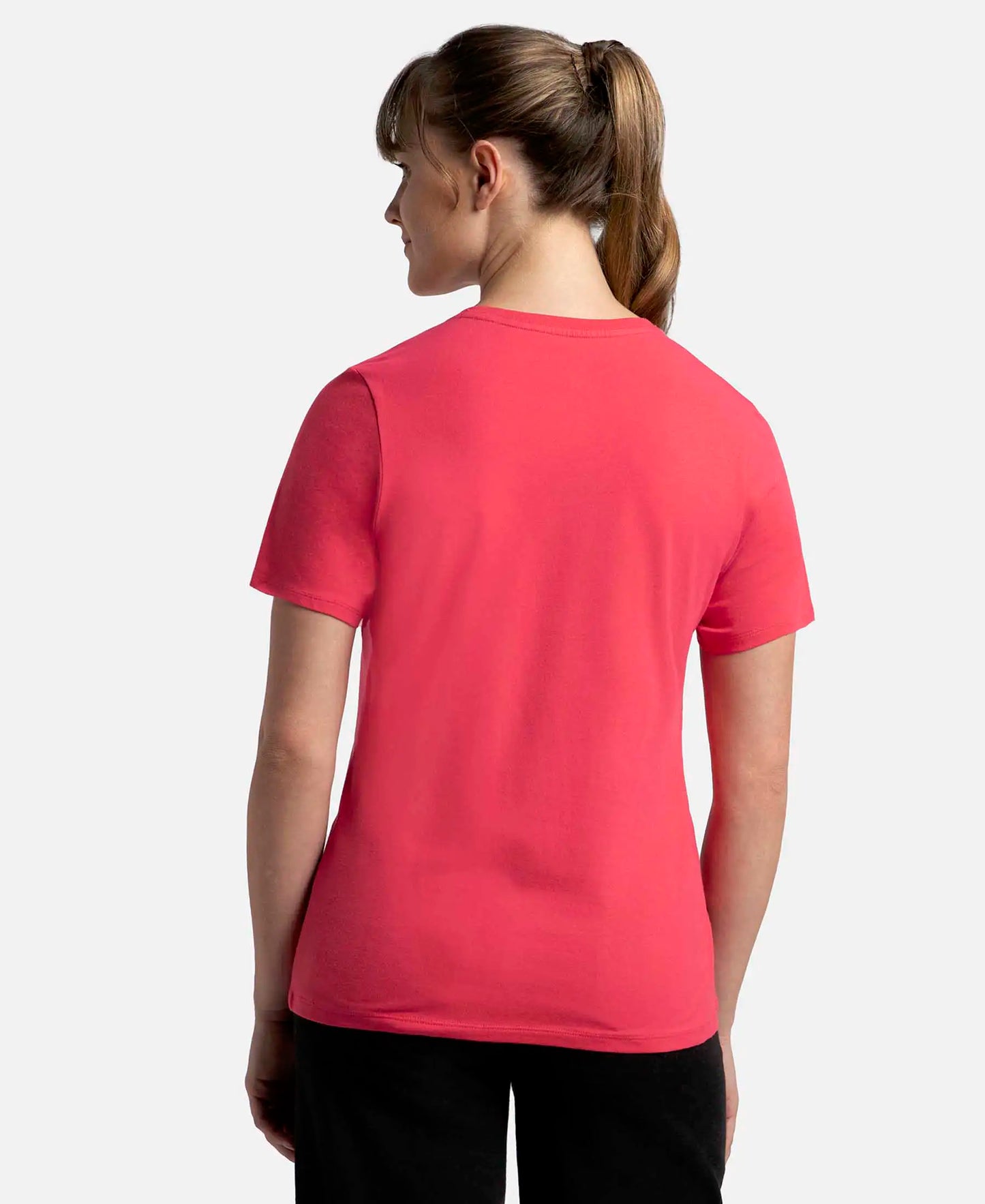 Super Combed Cotton Elastane Stretch Regular Fit Solid V Neck Half Sleeve T-Shirt - Ruby-3