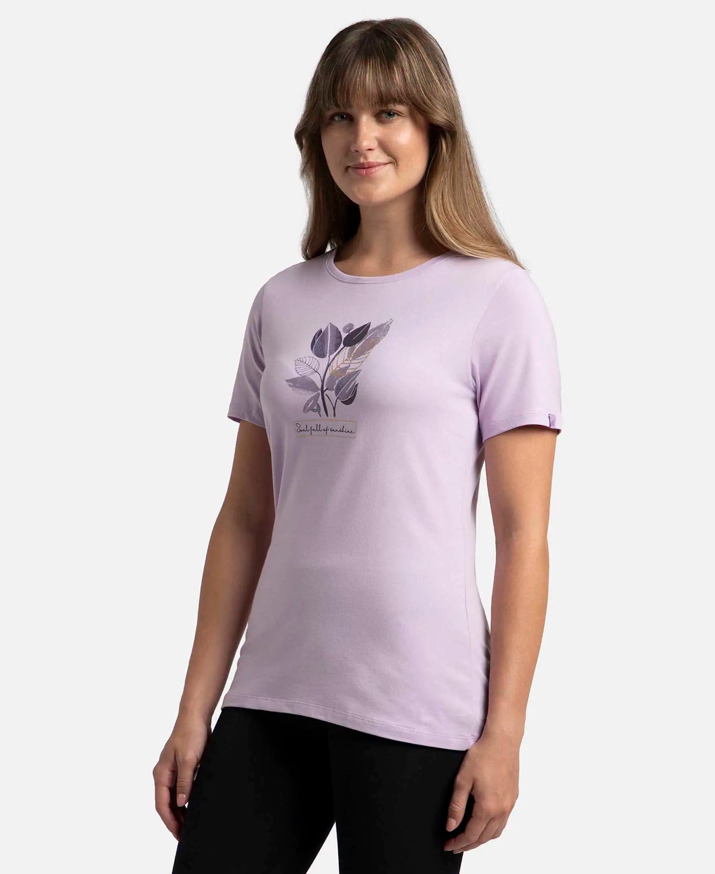 Super Combed Cotton Elastane Stretch Regular Fit Graphic Printed Round Neck Half Sleeve T-Shirt  - Orchid Bloom-2