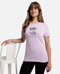 Super Combed Cotton Elastane Stretch Regular Fit Graphic Printed Round Neck Half Sleeve T-Shirt  - Orchid Bloom-5