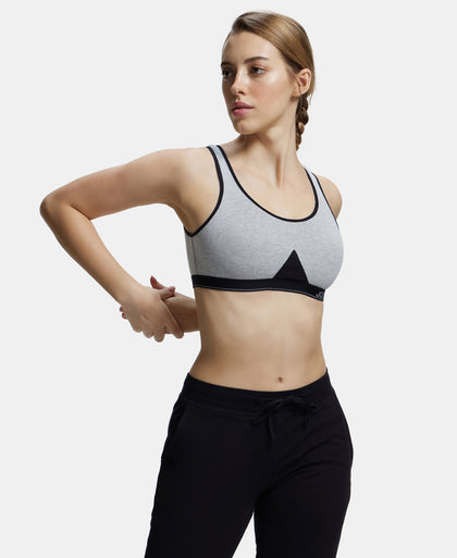 Wirefree Non Padded Super Combed Cotton Elastane Stretch Full Coverage Slip-On Active Bra with Wider Straps and Moisture Move Treatment - Light Grey Melange