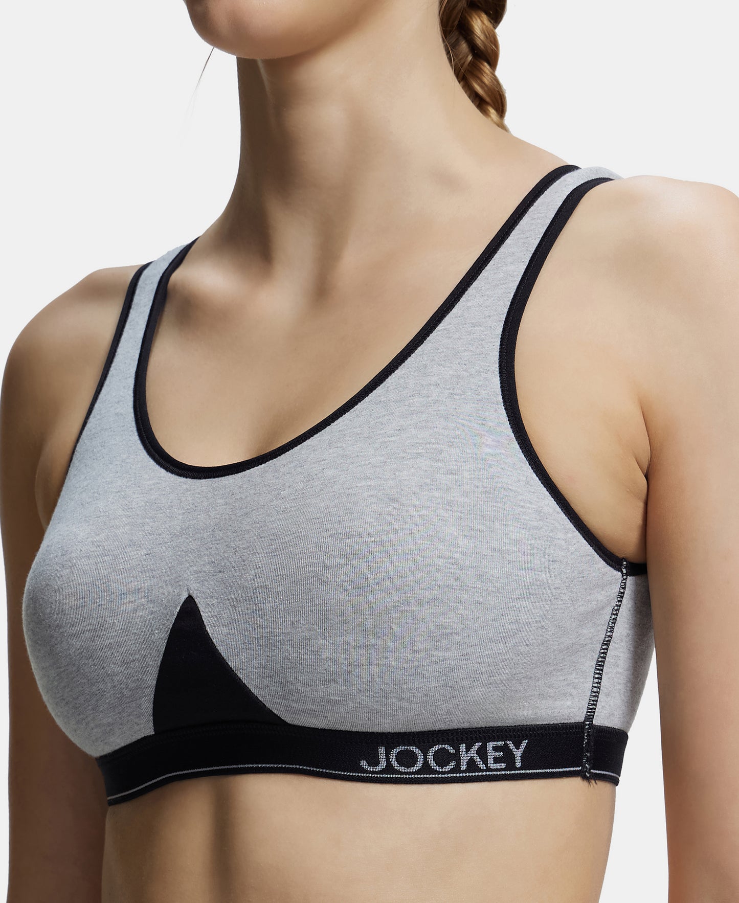 Wirefree Non Padded Super Combed Cotton Elastane Stretch Full Coverage Slip-On Active Bra with Wider Straps and Moisture Move Treatment - Light Grey Melange