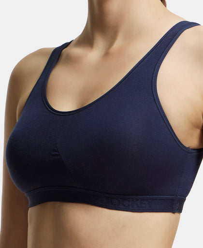 Pack of 2 Wirefree Non Padded Super Combed Cotton Elastane Stretch Full Coverage Slip-On Active Bra with Wider Straps and Moisture Move Treatment - Black & Navy