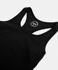 Super Combed Cotton Rib Fabric Slim Fit Solid Racerback Styled Tank Top - Black-10