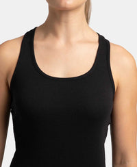 Super Combed Cotton Rib Fabric Slim Fit Solid Racerback Styled Tank Top - Black-6