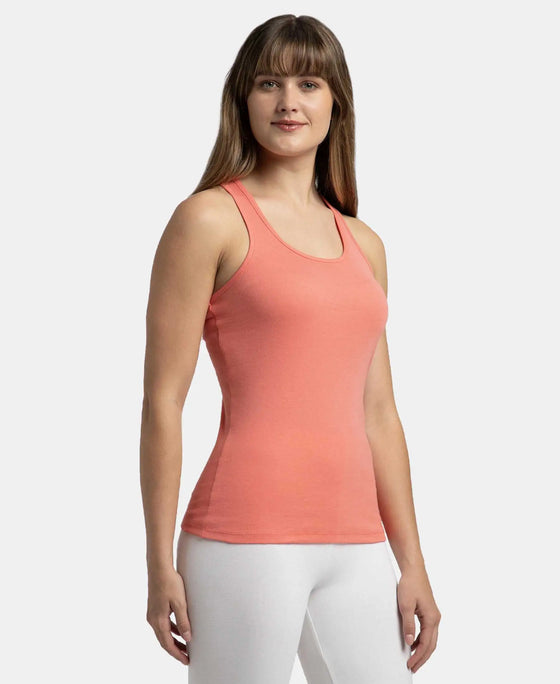 Super Combed Cotton Rib Fabric Slim Fit Solid Racerback Styled Tank Top - Blush Pink