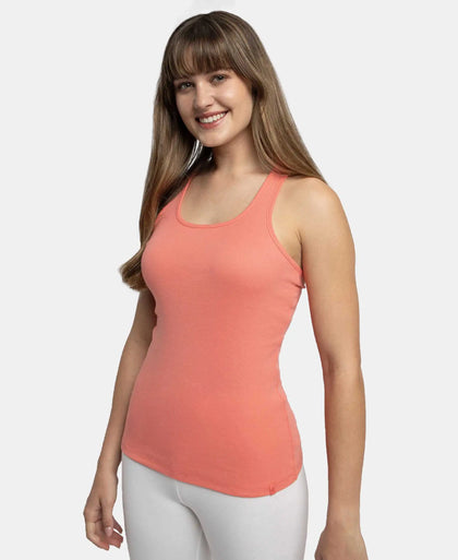 Super Combed Cotton Rib Fabric Slim Fit Solid Racerback Styled Tank Top - Blush Pink