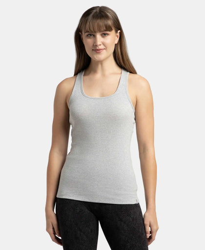 Super Combed Cotton Rib Fabric Slim Fit Solid Racerback Styled Tank Top - Light Grey Melange