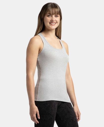 Super Combed Cotton Rib Fabric Slim Fit Solid Racerback Styled Tank Top - Light Grey Melange