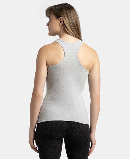 Super Combed Cotton Rib Fabric Slim Fit Solid Racerback Styled Tank Top - Light Grey Melange