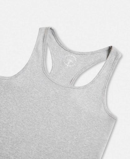 Super Combed Cotton Rib Fabric Slim Fit Solid Racerback Styled Tank Top - Light Grey Melange