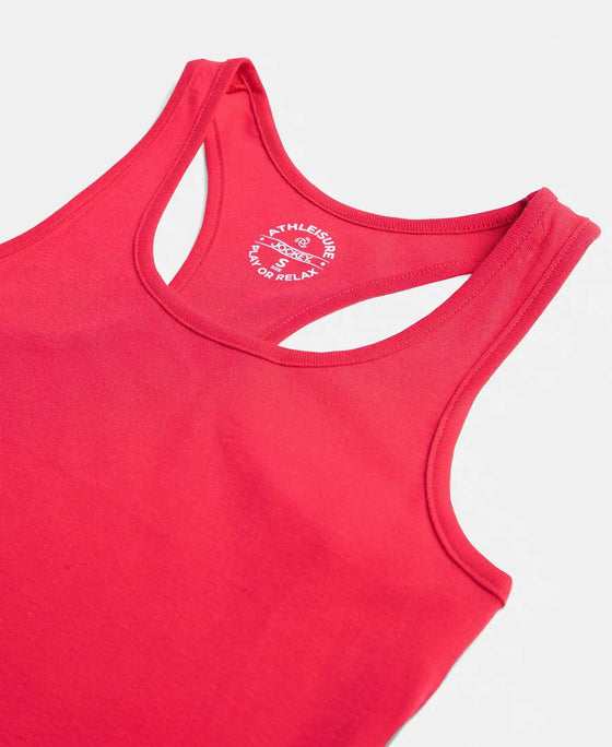 Super Combed Cotton Rib Fabric Slim Fit Solid Racerback Styled Tank Top - Ruby-8