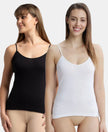 Pack of 2 Super Combed Cotton Rib Camisole with Adjustable Straps and StayFresh Treatment - Black & White