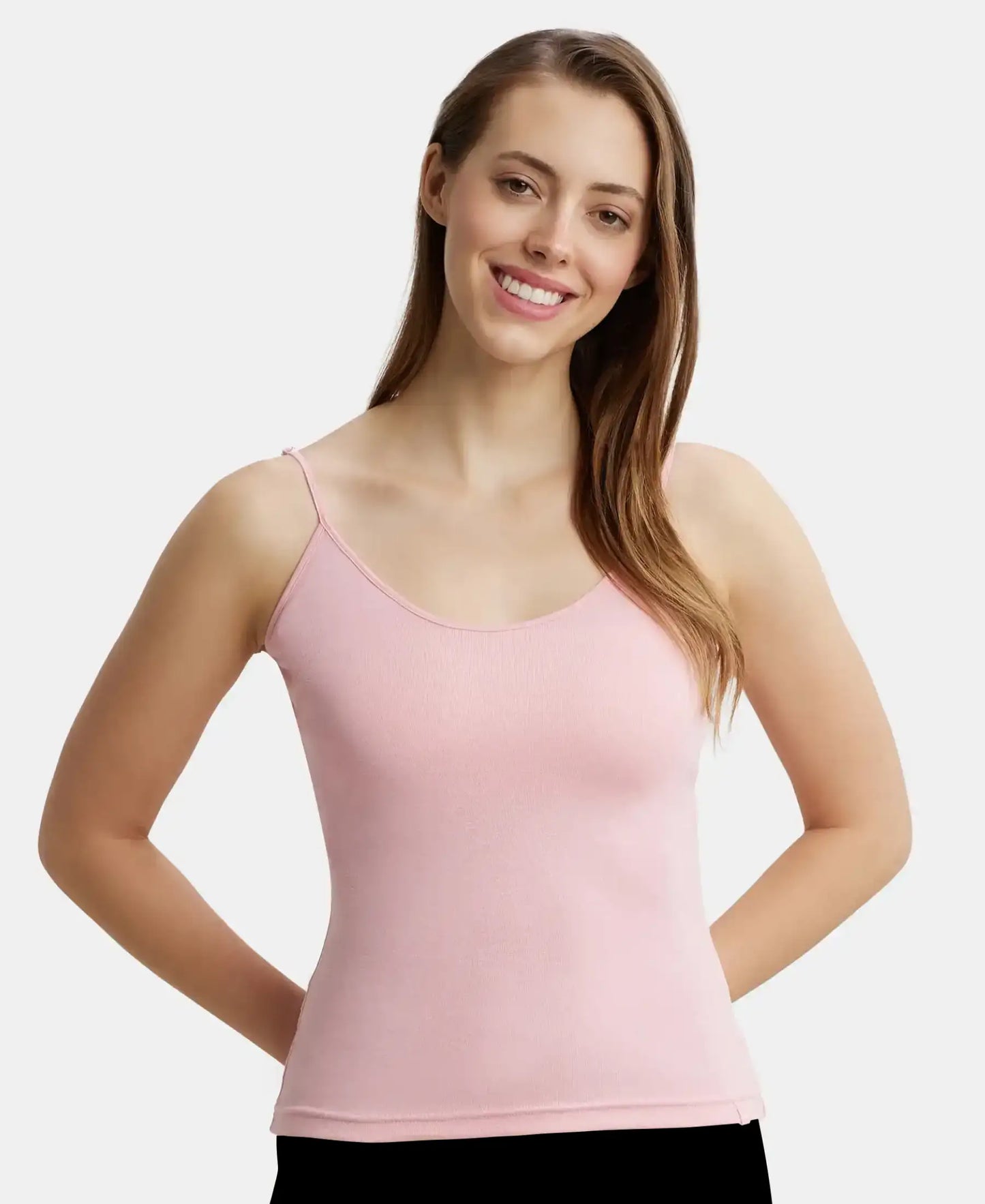 Super Combed Cotton Rib Camisole with Adjustable Straps and StayFresh Treatment - Blush Pink