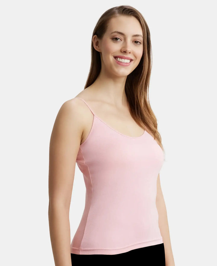 Super Combed Cotton Rib Camisole with Adjustable Straps and StayFresh Treatment - Blush Pink