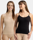 Pack of 2 Super Combed Cotton Rib Camisole with Adjustable Straps and StayFresh Treatment - Black & Light Skin