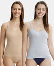 Pack of 2 Super Combed Cotton Rib Camisole with Adjustable Straps and StayFresh Treatment - Steel Grey Melange & Light Skin