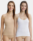 Pack of 2 Super Combed Cotton Rib Camisole with Adjustable Straps and StayFresh Treatment - White & Light Skin