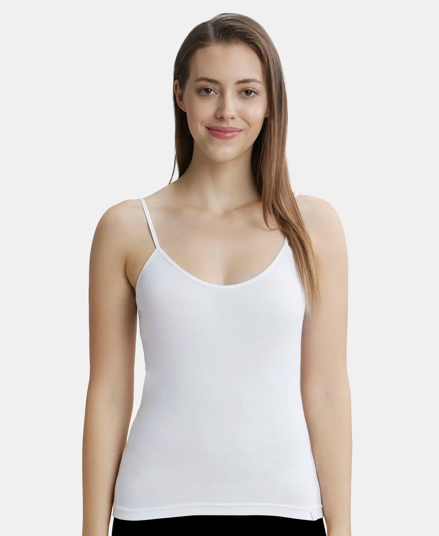 Super Combed Cotton Rib Camisole with Adjustable Straps and StayFresh Treatment - White