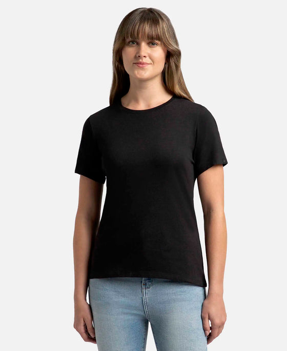 Super Combed Cotton Elastane Stretch Regular Fit Solid Round Neck Half Sleeve T-Shirt - Black-1