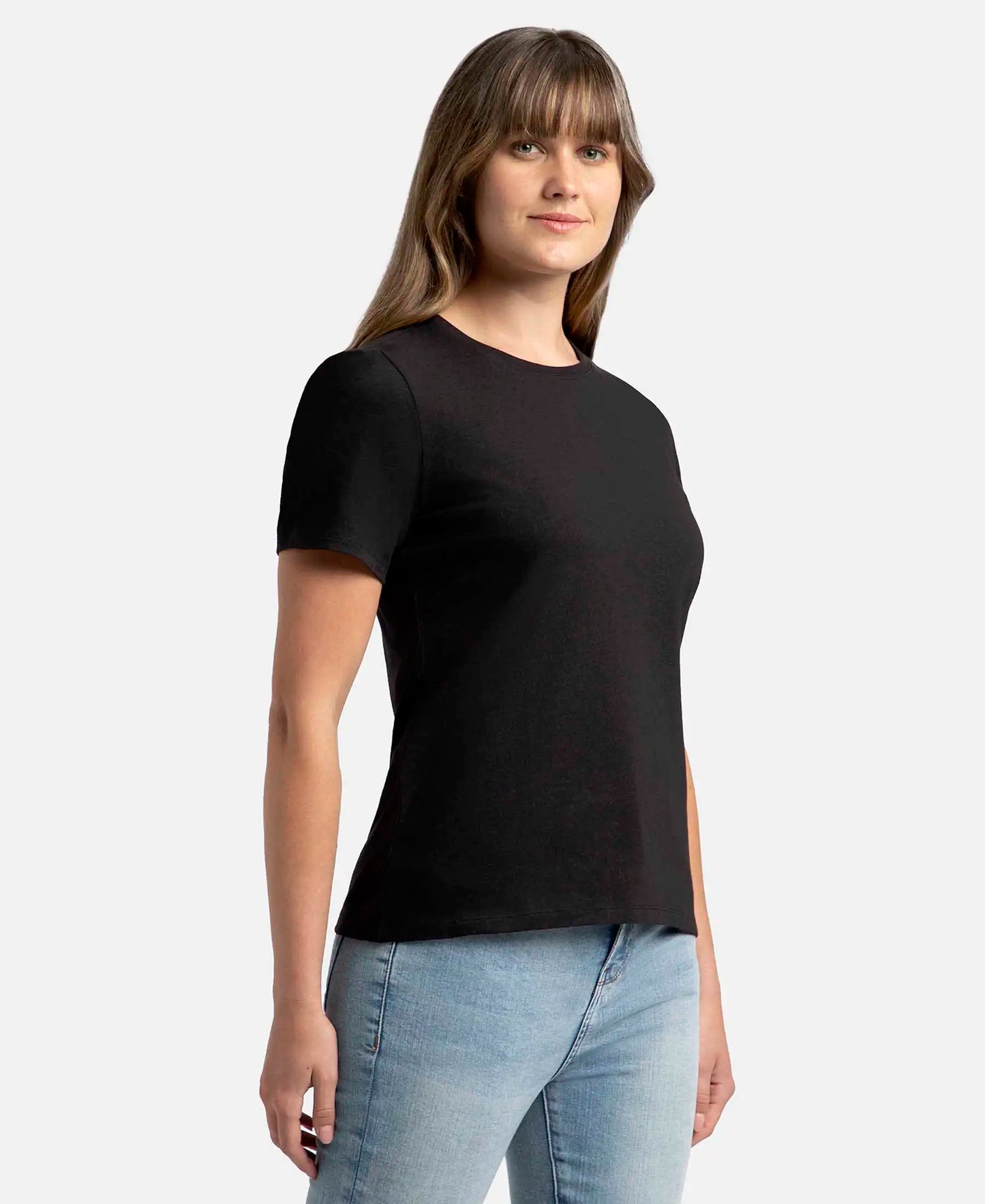 Super Combed Cotton Elastane Stretch Regular Fit Solid Round Neck Half Sleeve T-Shirt - Black-2