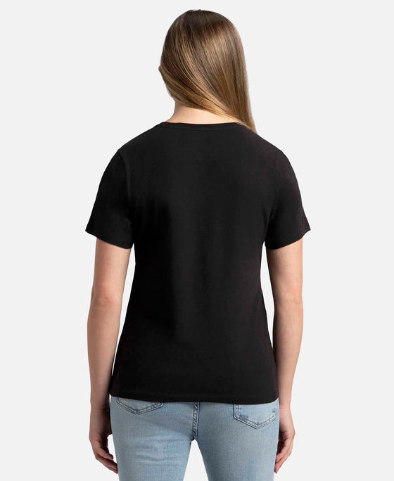 Super Combed Cotton Elastane Stretch Regular Fit Solid Round Neck Half Sleeve T-Shirt - Black-3