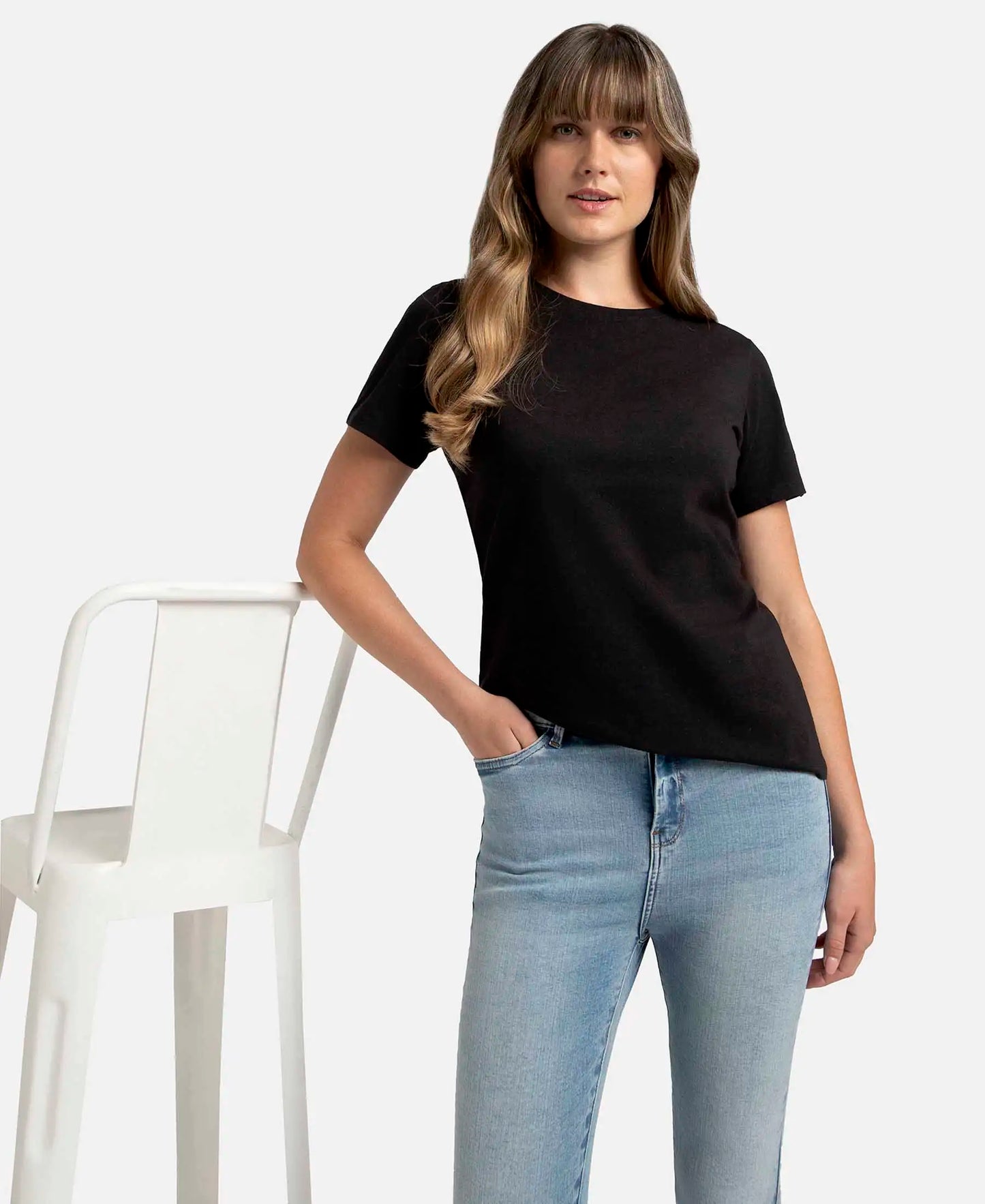 Super Combed Cotton Elastane Stretch Regular Fit Solid Round Neck Half Sleeve T-Shirt - Black-5