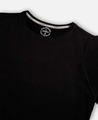 Super Combed Cotton Elastane Stretch Regular Fit Solid Round Neck Half Sleeve T-Shirt - Black-8